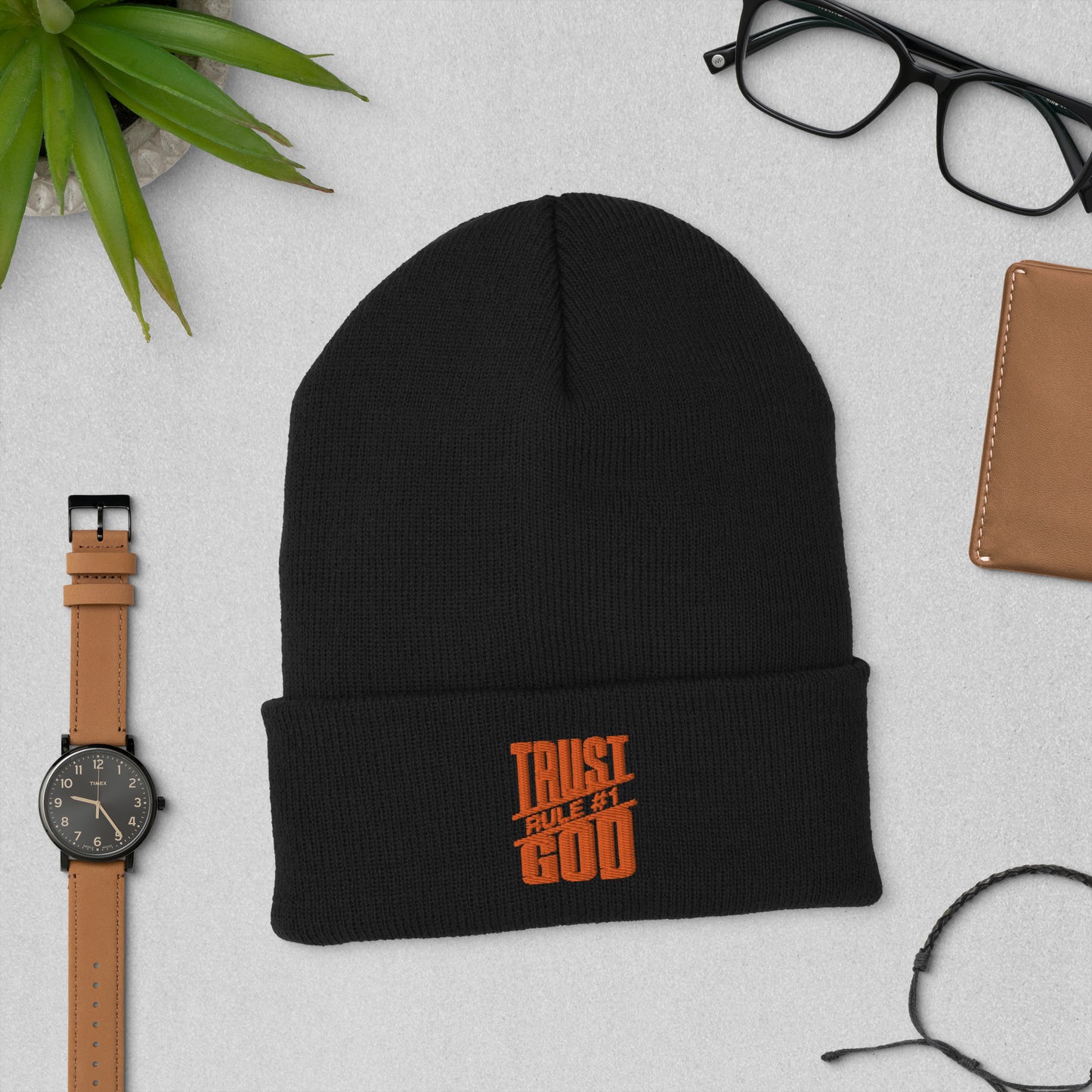 Rule 1# Trust God Cuffed Beanie Faith Clothing