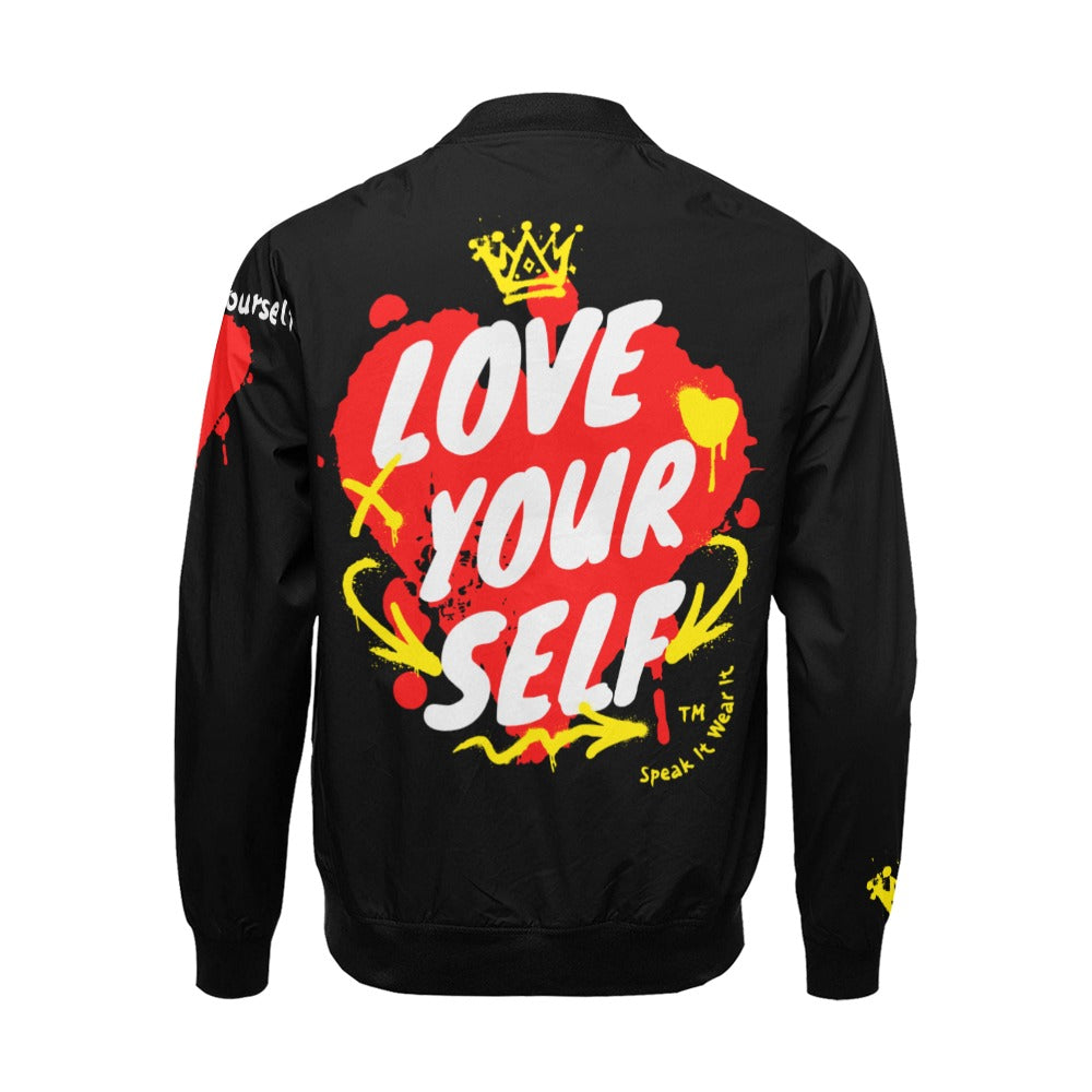 Love Yourself" Self-Affirmations Bomber Jacket – Empowering Apparel